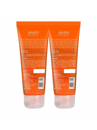 Jovees Herbal Papaya Face Wash For Glowing and Clear Skin with Papaya & Bilberry fruit Ext | Gentle Cleanser For Brightens Skin, Removes Pigmentation & Dark Spots | Suitable For All Skin Type 120ml (pack of 2)